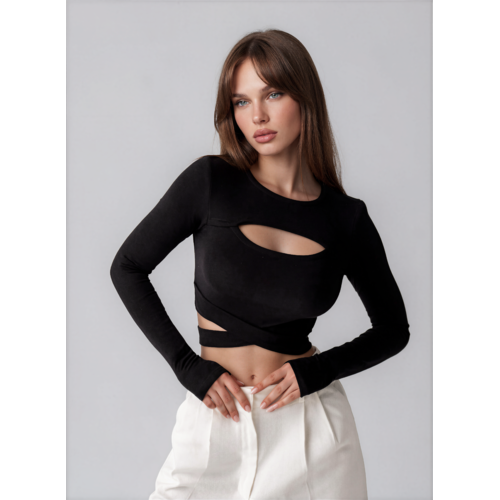 Кроп топ з довгими рукавами Limited Black